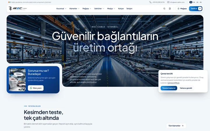 WEC Cable için hazırlanan web sitesinin ana sayfası