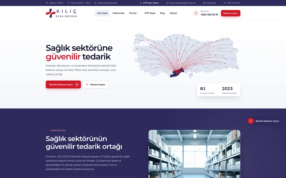 Kılıç Ecza Deposu web sitesi