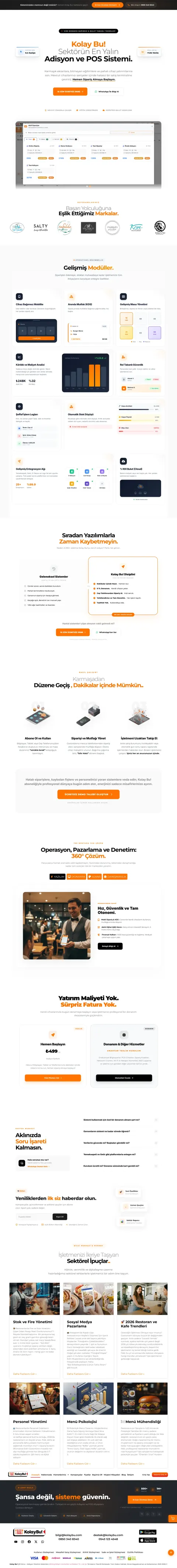 KolayBu! restoran otomasyonu SaaS web sitesi