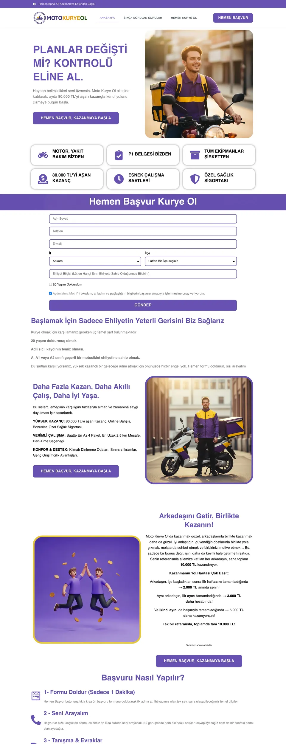 Moto Kurye Ol web sitesi ekran görüntüsü