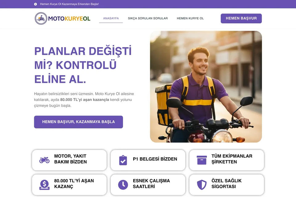 Moto Kurye Ol web sitesi
