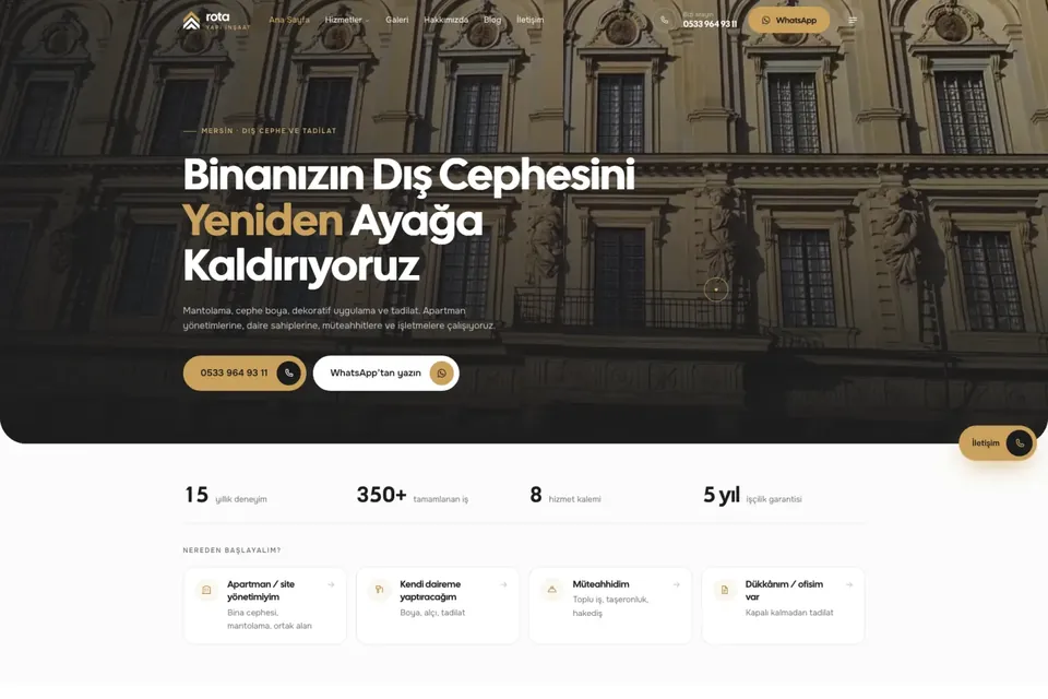 Rota Yapı İnşaat web sitesi