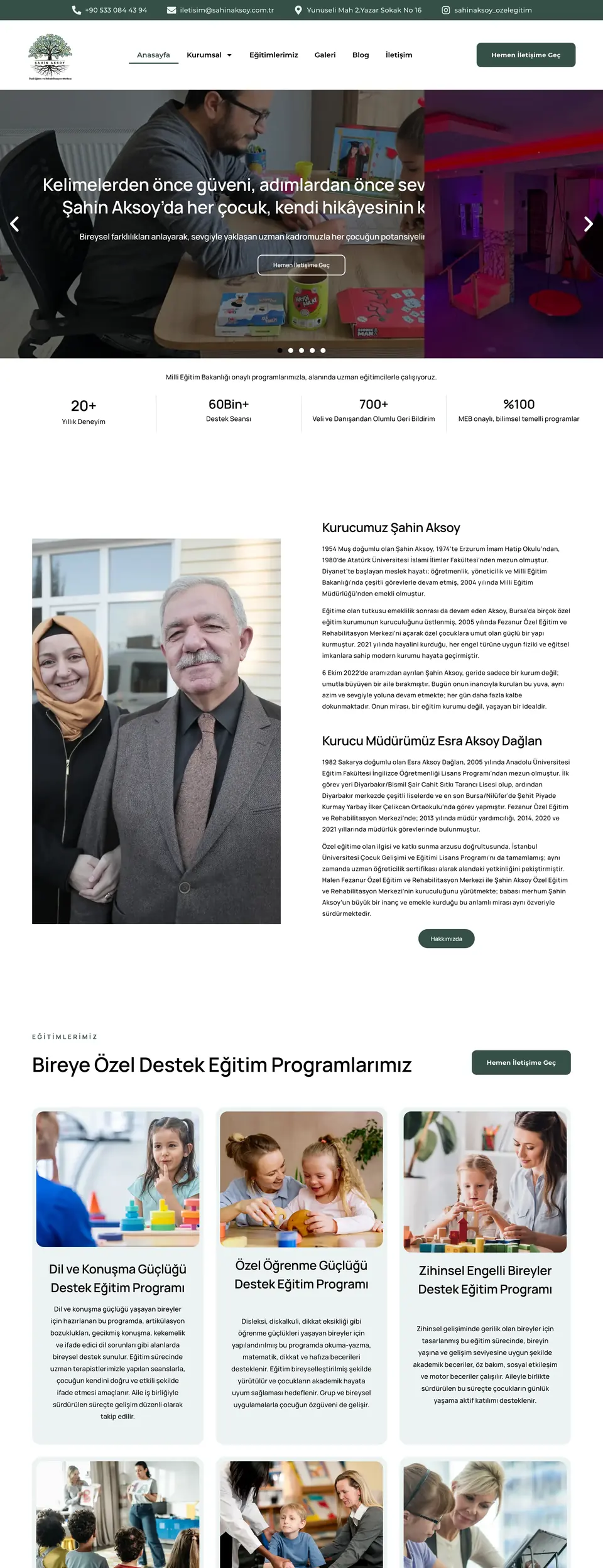 Şahin Aksoy Özel Eğitim web sitesi ekran görüntüsü
